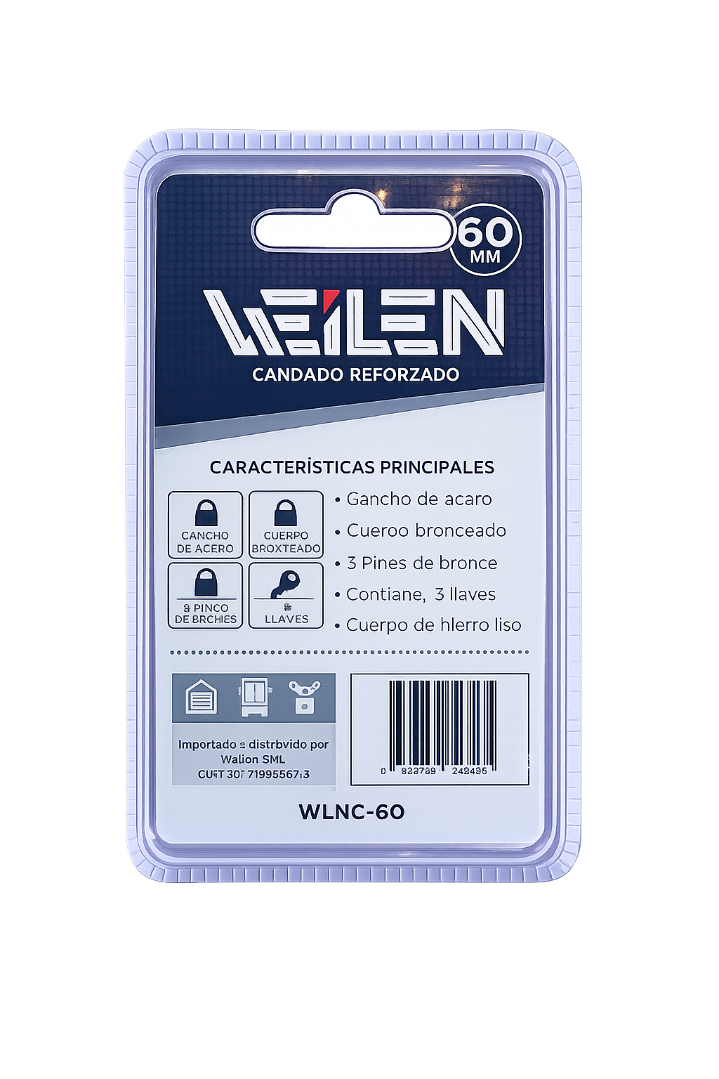 WLNC-60- WEILEN CANDADO REFORZADO 60mm BLISTER