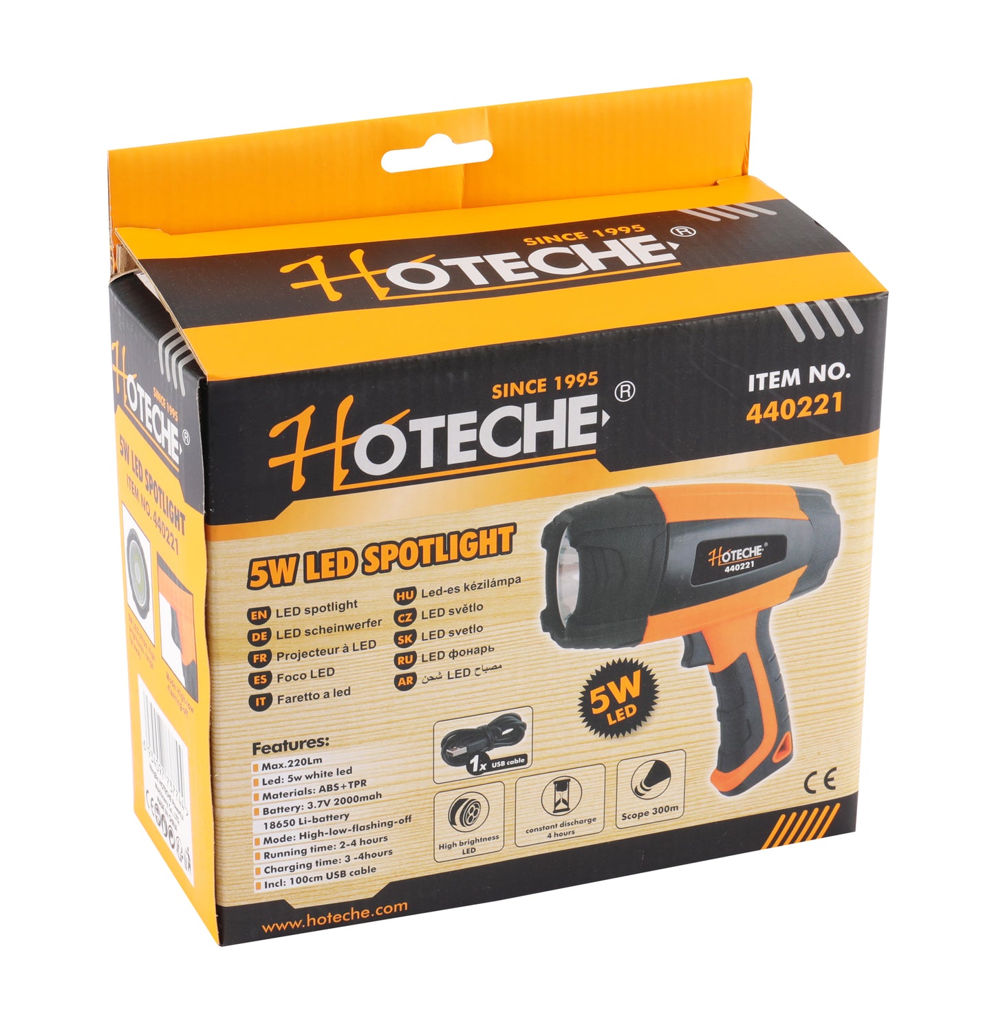 440221- HOTECHE LINTERNA LED RECARGABLE 5W/220 LUM RECARGABLE