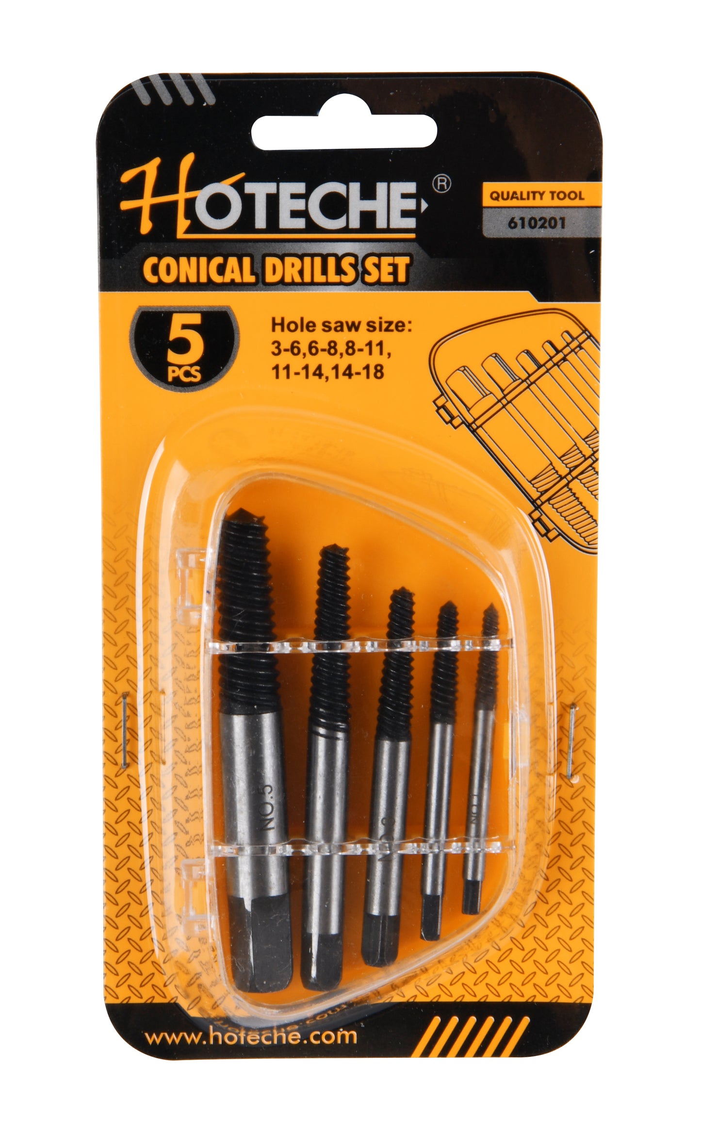 610201- HOTECHE EXTRACTOR DE TORNILLOS KIT X 5 PIEZAS