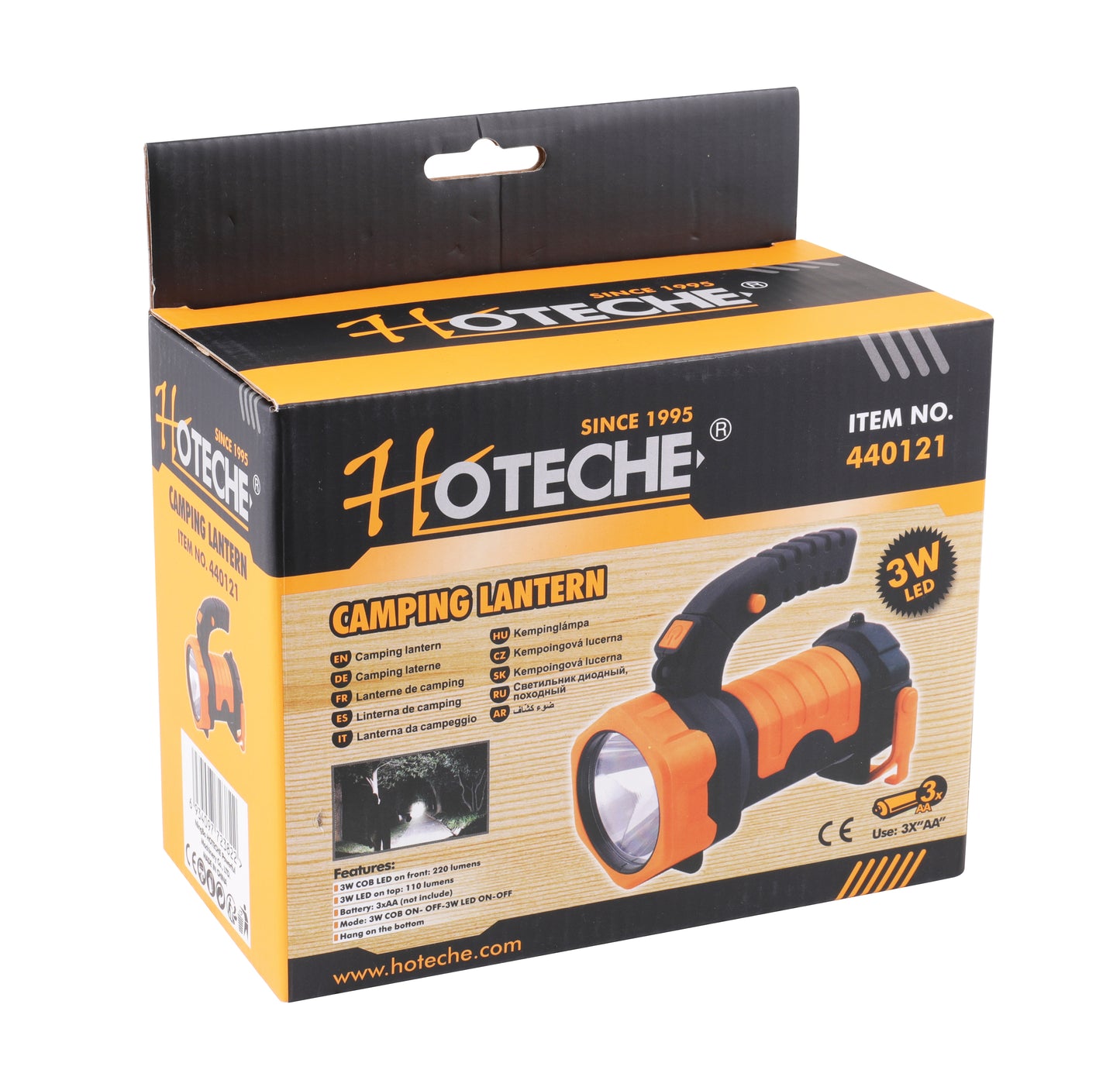 440121- HOTECHE LINTERNA LED CAMPING 220/110 LUMENES (3 PILAS AA NO INCLUIDAS)