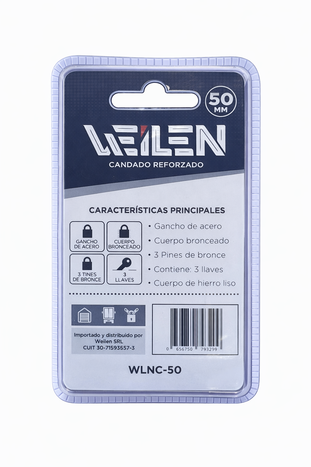 WLNC-50- WEILEN CANDADO REFORZADO 50mm BLISTER