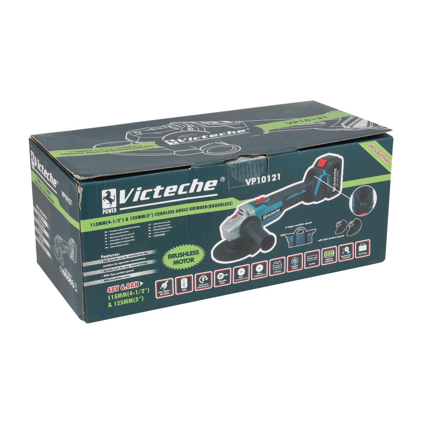 VP10121 - VICTECHE AMOLADORA ANGULAR INALÁMBRICA DE LITIO BRUSHLES 48 V, 115/125 mm