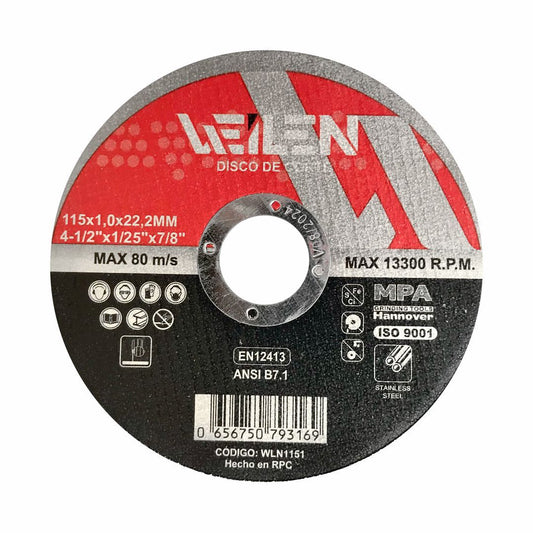 WLNDA-1151- WEILEN / VICTECHE DISCO ABRASIVO DE CORTE 115 X 1