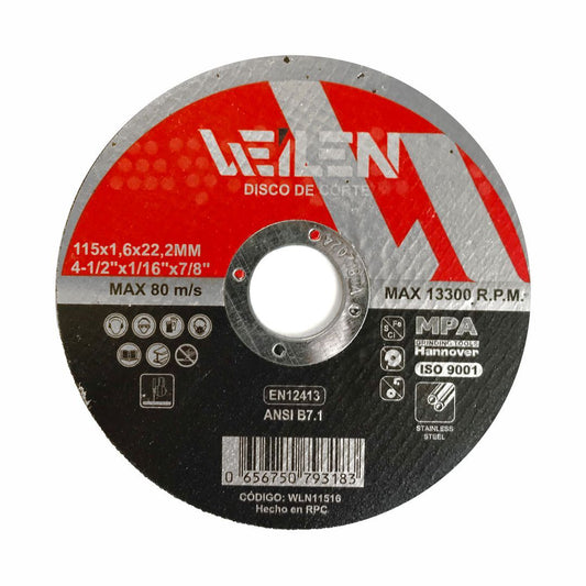 WLNDA-11516- WEILEN DISCO ABRASIVO DE CORTE  115 x 1,6