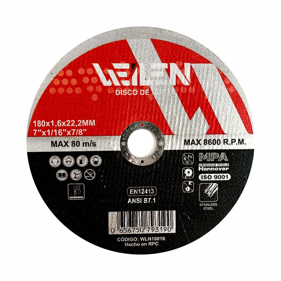WLNDA-18016- WEILEN DISCO ABRASIVO DE CORTE 180 x 1,6