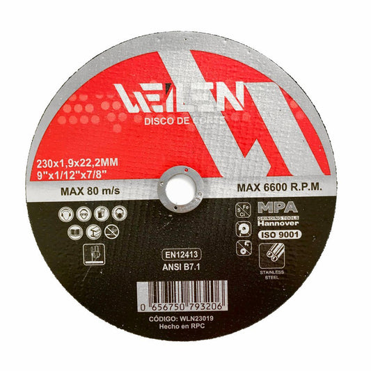 WLNDA-23019- WEILEN DISCO ABRASIVO DE CORTE 230 x 1,9