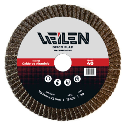 WLNDFOA-11540- WEILEN DISCO FLAP OXIDO DE ALUMINIO 115 mm 40