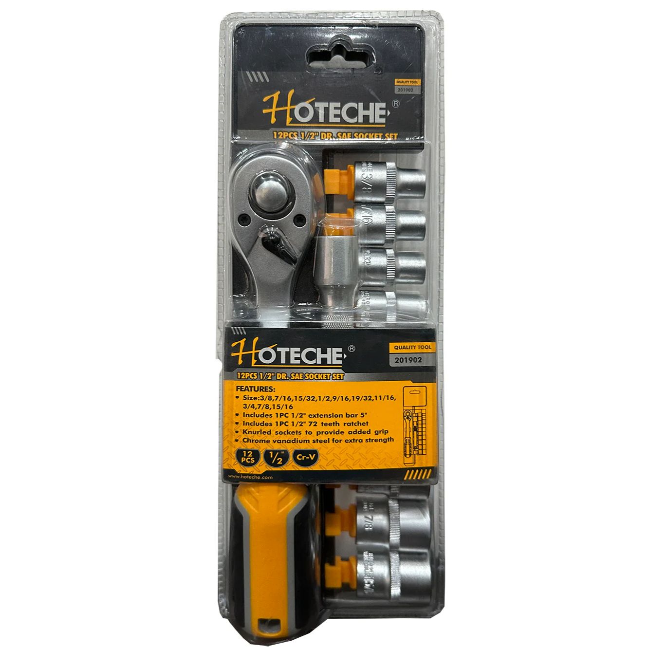 201902A - HOTECHE JUEGO DE CRIQUE Y BOCALLAVES 1/2" X 12 PZS PULGADAS